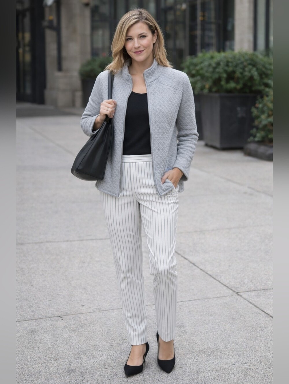 Hybrid & Company White with Black Pinstriped Pants